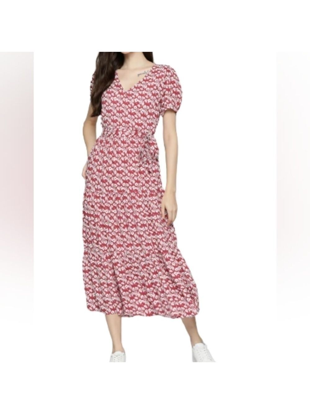 M & H floral V neck maxi flowy dress color red size medium